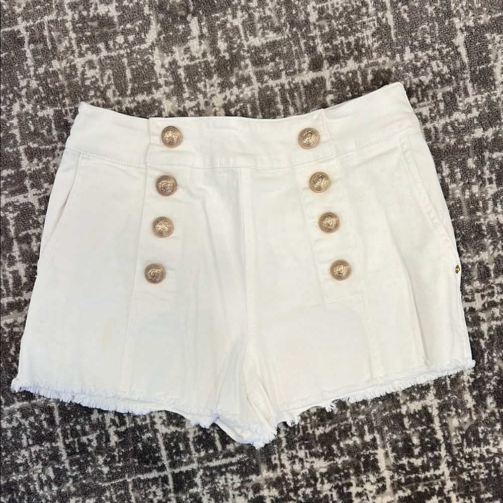 Generation Love White Denim Shorts with Gold Buttons